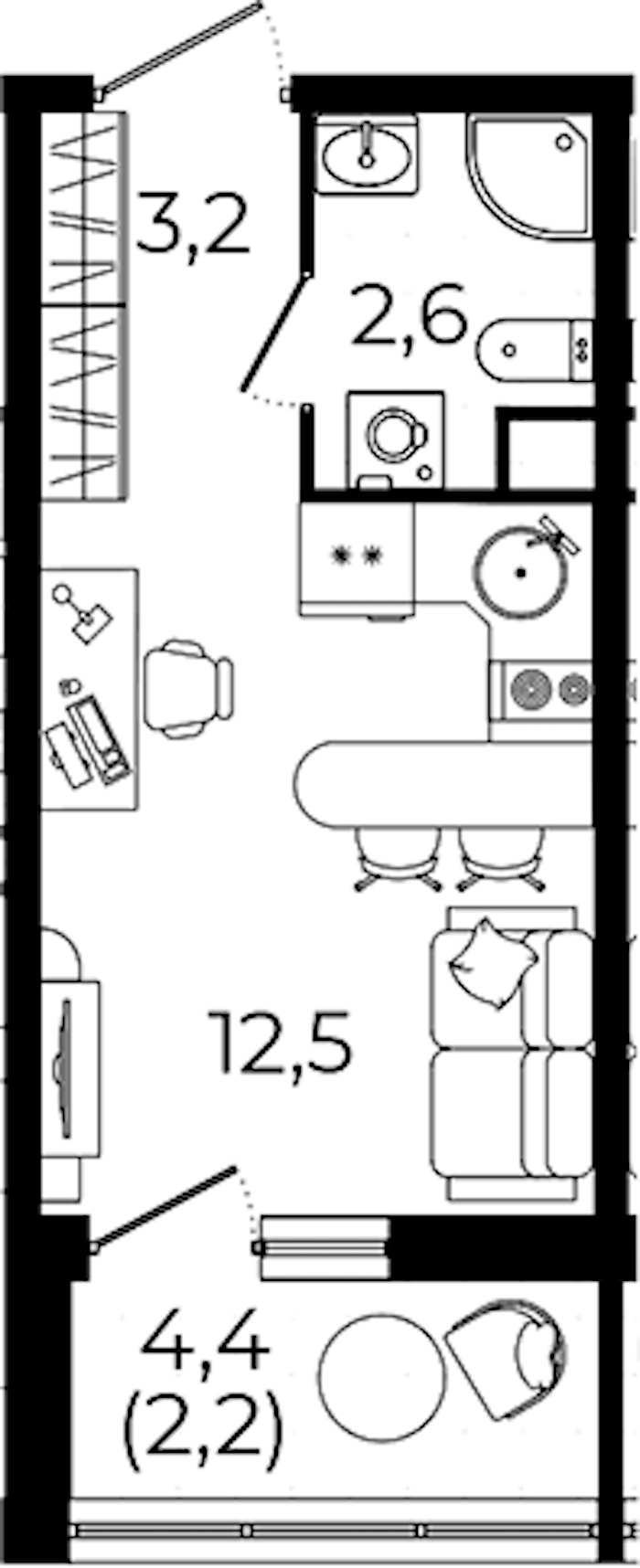 Квартира студия 20.5 м², 12/12 эт., ЖК «А101 Всеволожск»